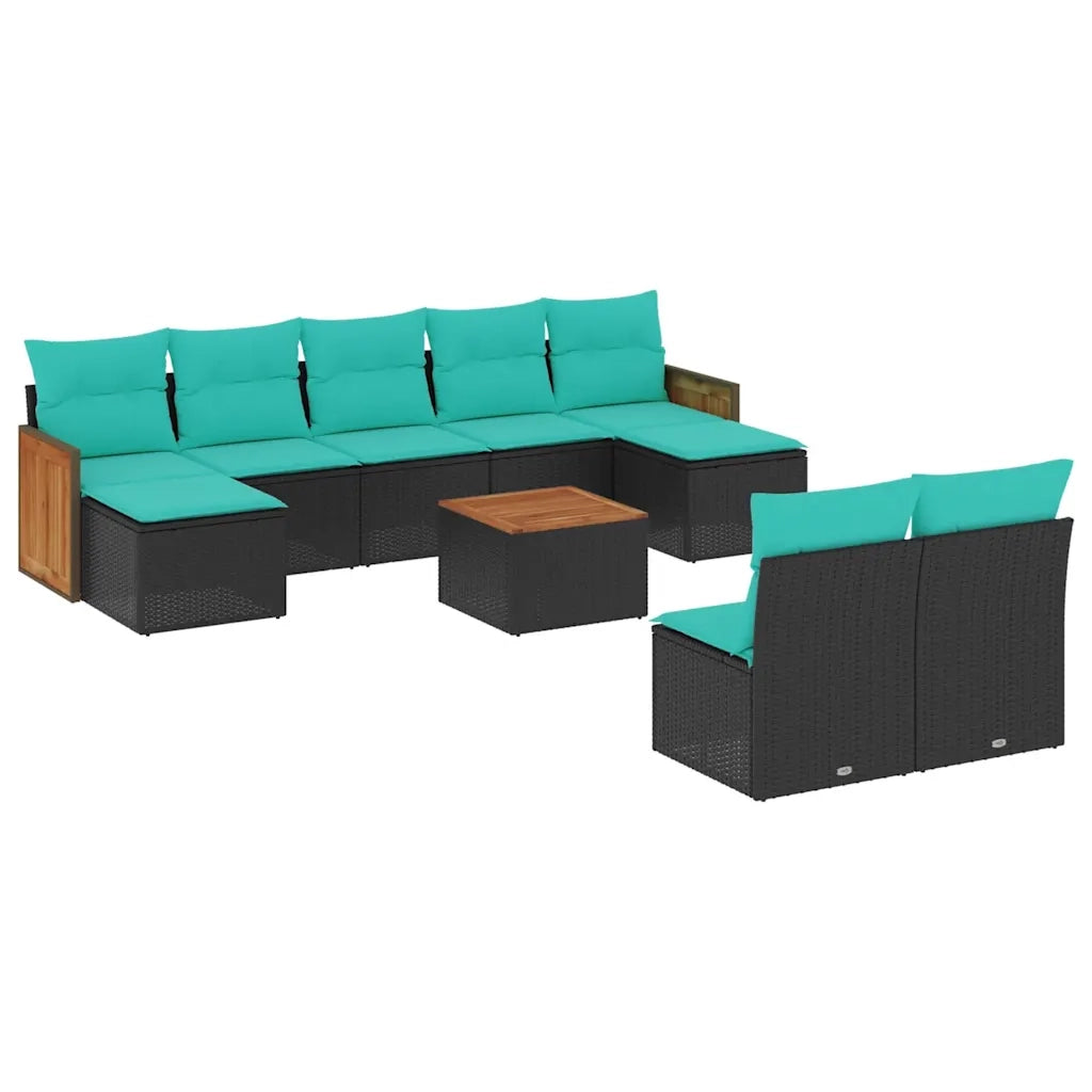 Set Divani da Giardino 10 pz con Cuscini Nero in Polyrattan 3228059
