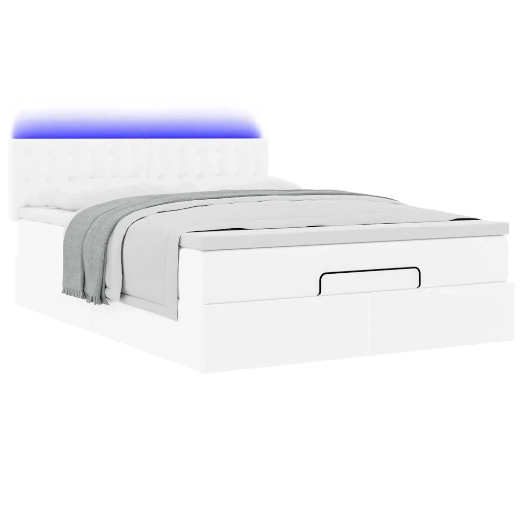 Pouf Letto con Materassi e LED Bianco Puro 140x190cm Similpelle