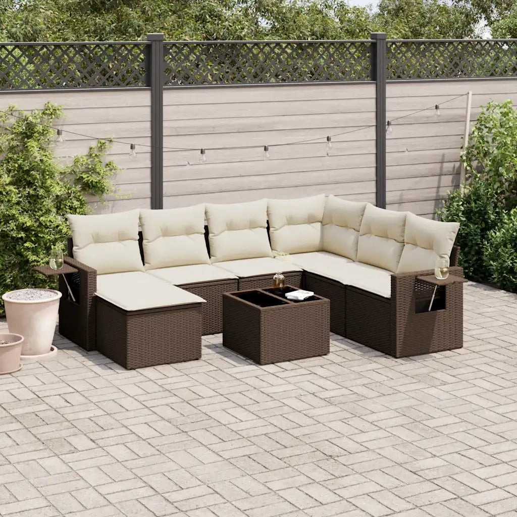 Set Divani da Giardino 8 pz con Cuscini Marrone in Polyrattan 3252850