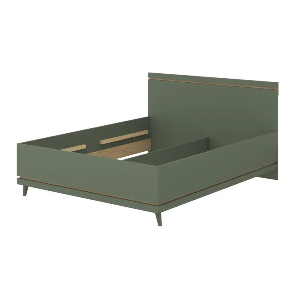 Letto NOKI – 160x200 cm verde e legno – Stile scandinavo
