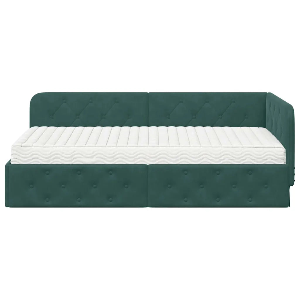 Cornice del letto ad angolo Verde Scuro 90 x 190 cm Velluto