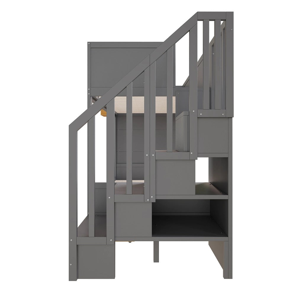 Letto a Castello per Bambini con Cassetti, Scrivania e Scala ¨C Xylo ¨C Massello Pino Grigio 90x200