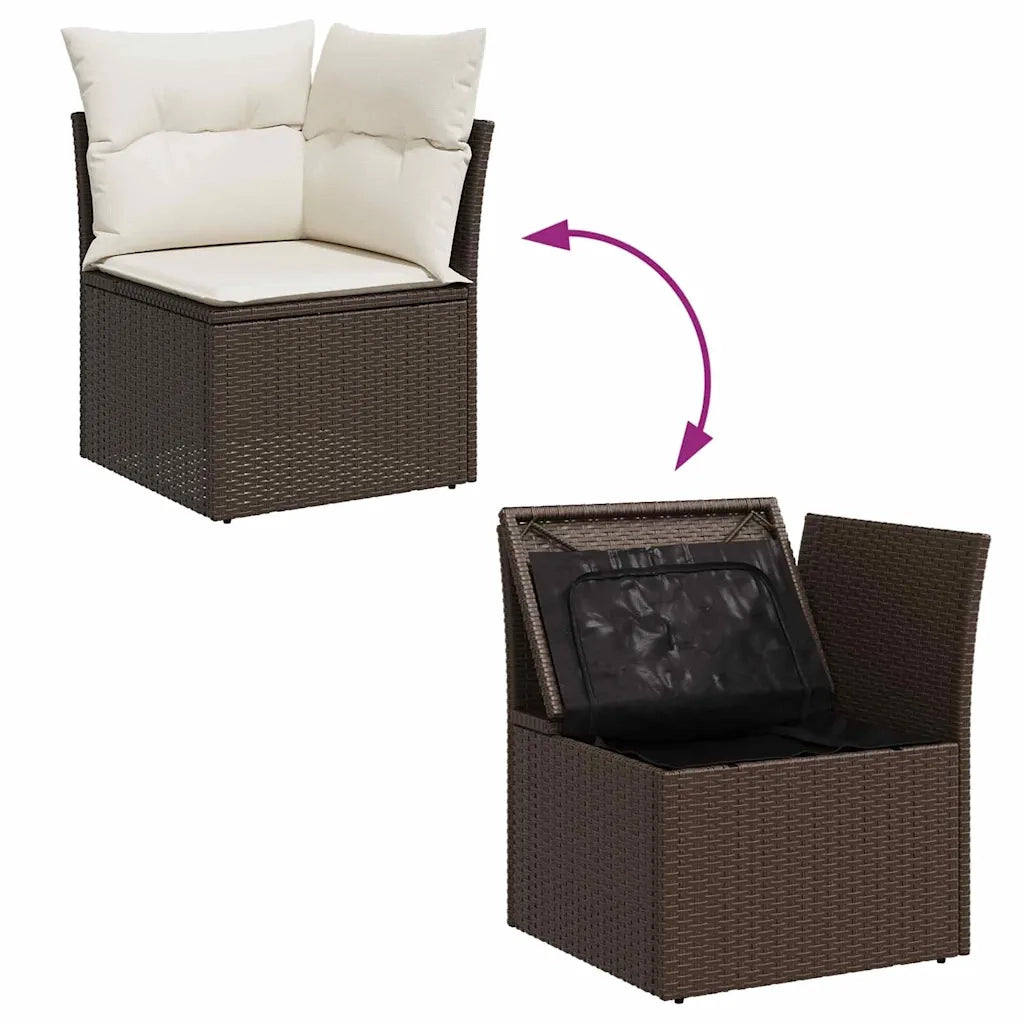Set Divano da Giardino con cuscino 6 pcs Marrone Poly Rattan