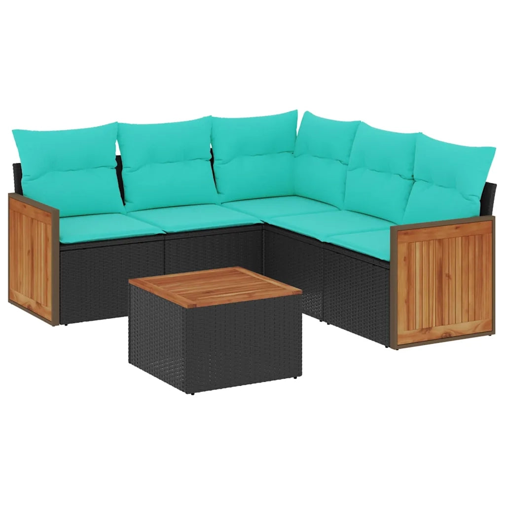 Set Divani da Giardino 6 pz con Cuscini Nero in Polyrattan 3227646