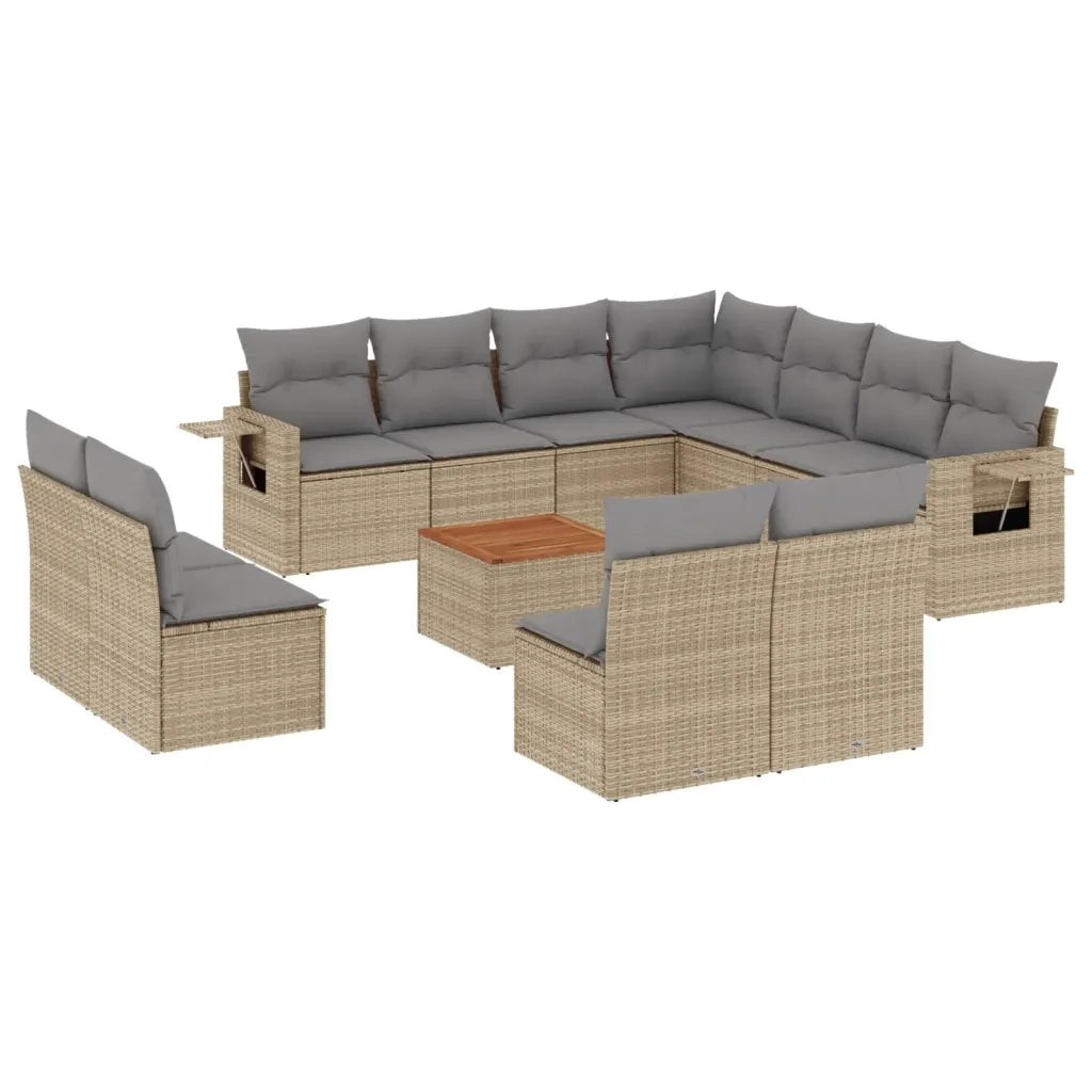 Set Divani da Giardino 12 pz con Cuscini Beige in Polyrattan 3224624