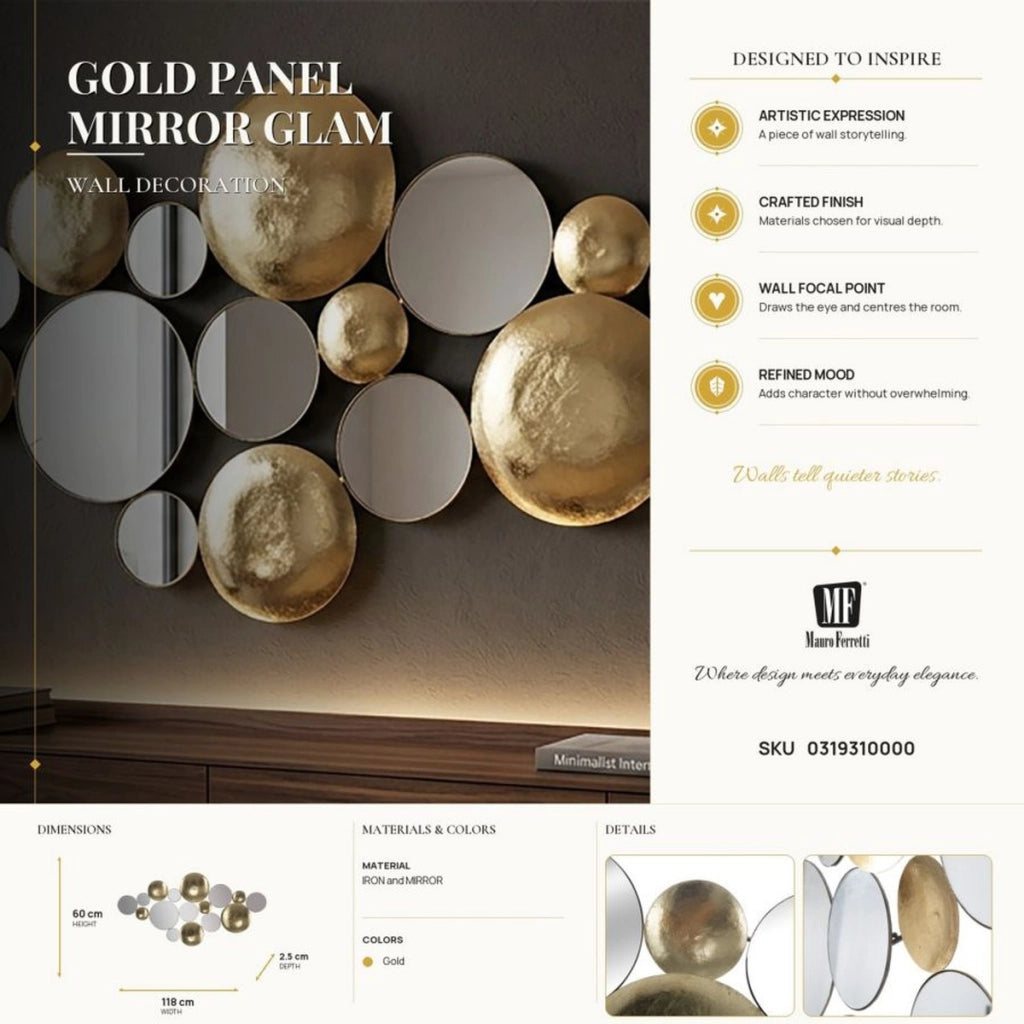 Pannello da muro Glam con specchi dorati 118x60 cm