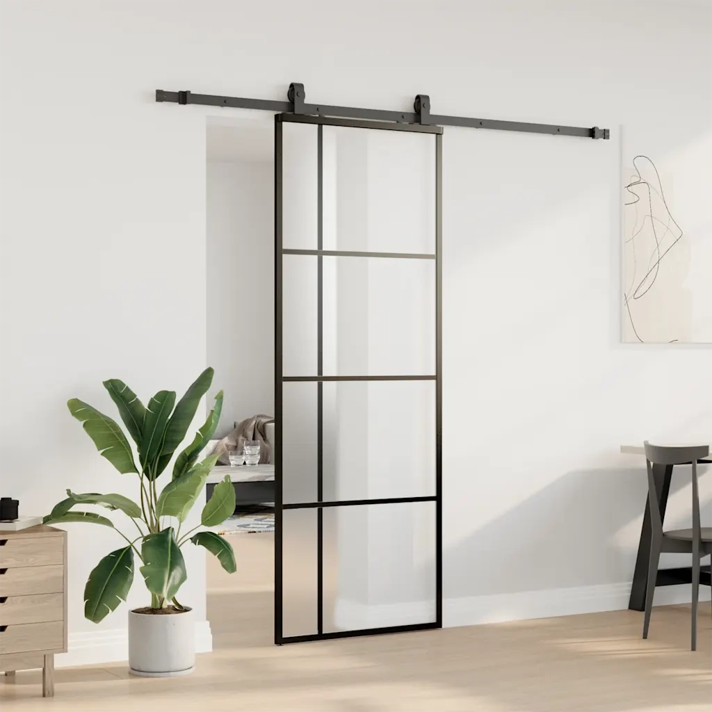 Porta Scorrevole con Ferramenta Nera 76x205 cm in Vetro ESG 3375949