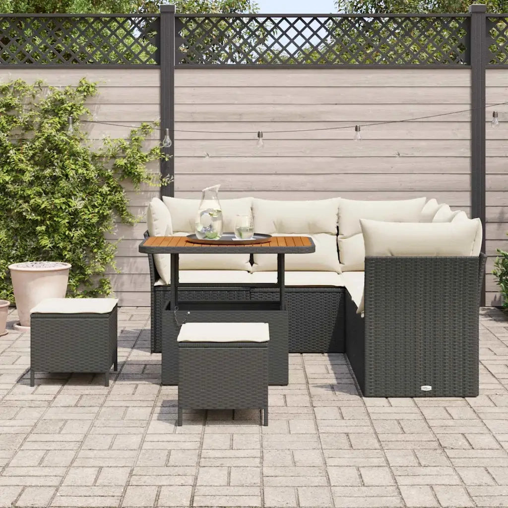 Set Divano da Giardino con cuscino 8 pcs Nero e crema