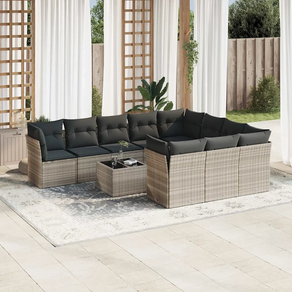 Set Divani da Giardino 11 pz con Cuscini in Polyrattan Grigio