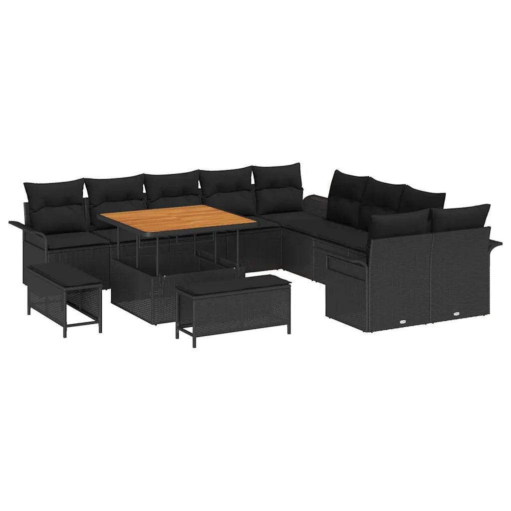 Set Divano da Giardino con cuscino 13 pcs Nero polyrattan 3362184