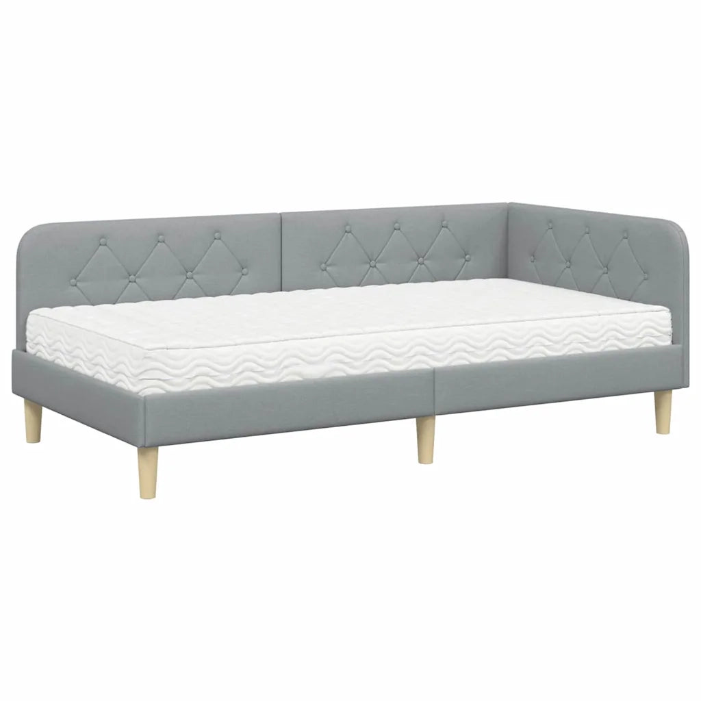 Cornice del letto ad angolo Grigio chiaro 90 x 200 cm Tessuto