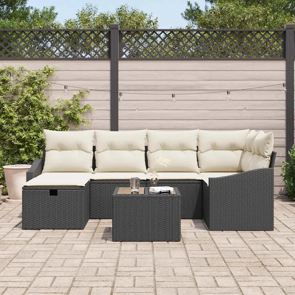 Set di divani con cuscino Nero e Crema polyrattan