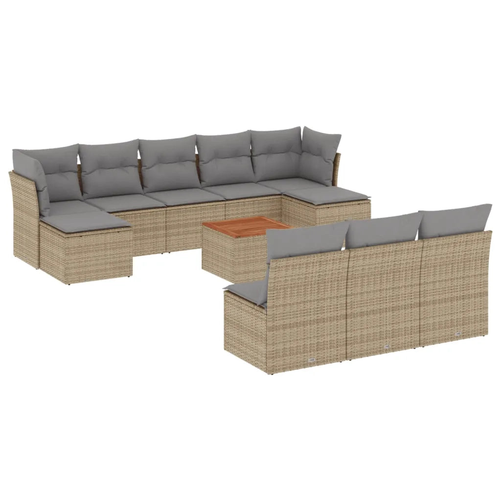 Set Divani da Giardino 11 pz con Cuscini Beige in Polyrattan