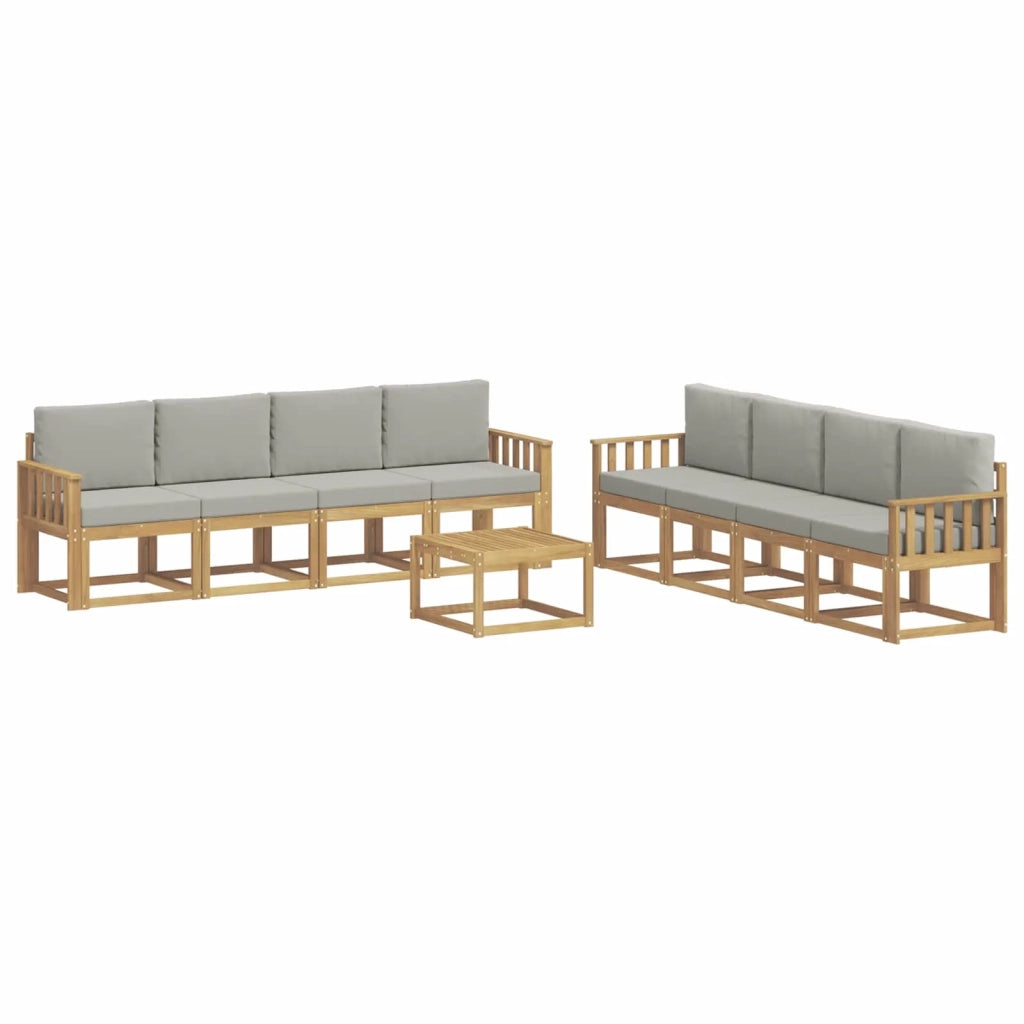 Set di divani da esterno 9 pz Bianco e Grigio Chiaro Poliestere 3387415