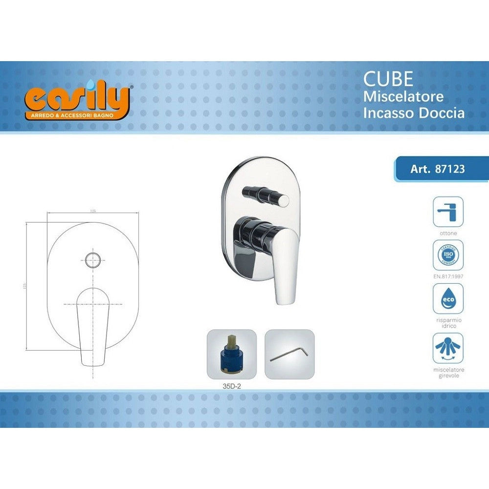Trade Shop - Miscelatore Incasso Doccia Con Deviatore Parete Bagno Ottone Cromato Cube 87123 -