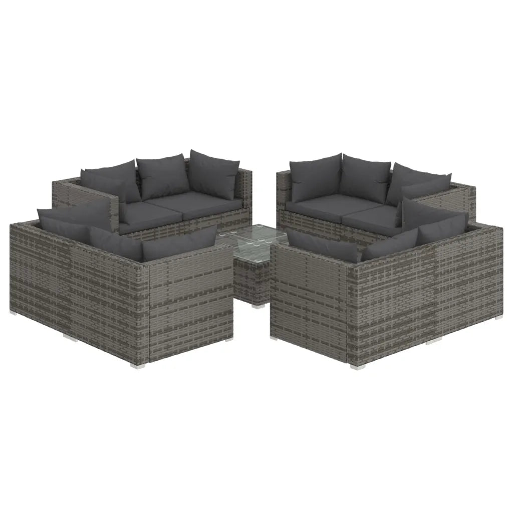 Set Divani da Giardino 9 pz con Cuscini in Polyrattan Grigio 3101565