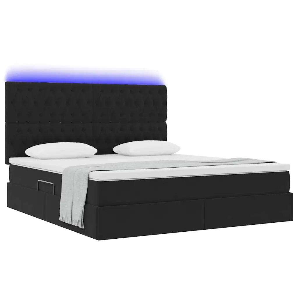 Letto con contenitore e LED con led Nero 180 x 200 cm Velluto