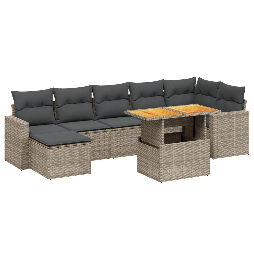 Set Divano da Giardino 8 pz con Cuscini Grigio in Polyrattan