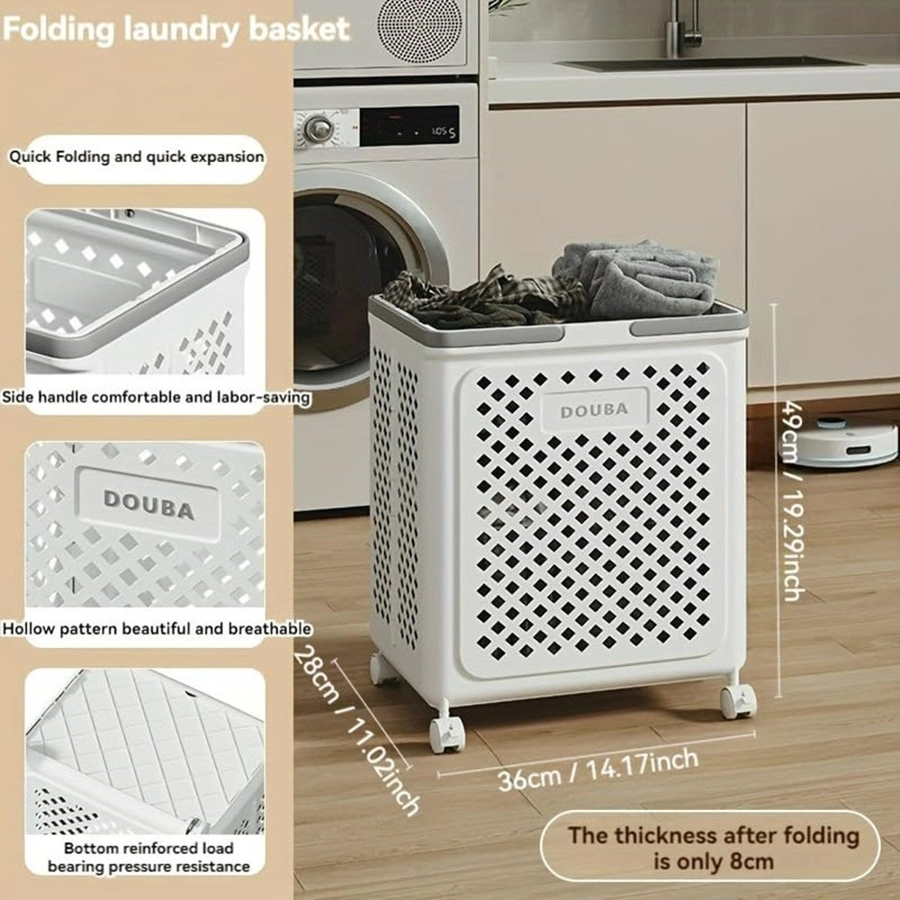 Trade Shop - Portabiancheria Con Ruote In Plastica Pieghevole Portatile Lavanderia Bagno -