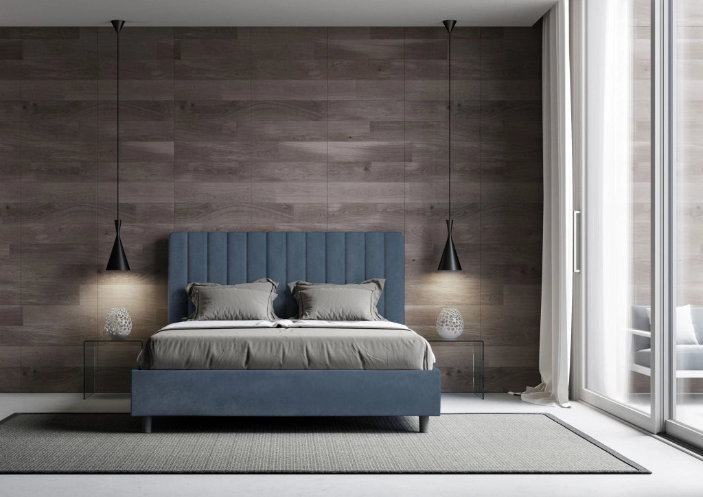 Letto Matrimoniale 160x190 cm con Rete Agueda Blu