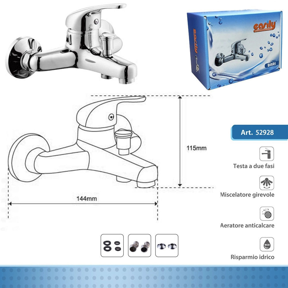 Trade Shop - Rubinetto Miscelatore Vasca Da Bagno Grigio Silver Con Attacco Per Doccia Bari -