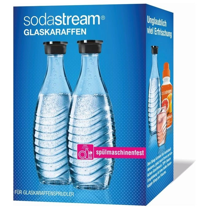 SodaStream Glass Carafe Duo Pack - Accessorio gasatore, 2 bottiglie in vetro da 0,7 L, lavabili in lavastoviglie, design elegante trasparente