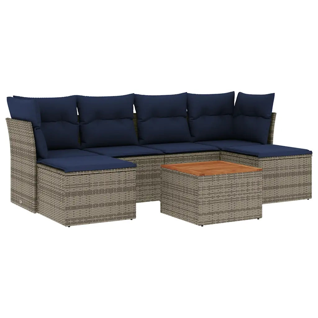 Set Divani da Giardino 7 pz con Cuscini Grigio in Polyrattan 3256103