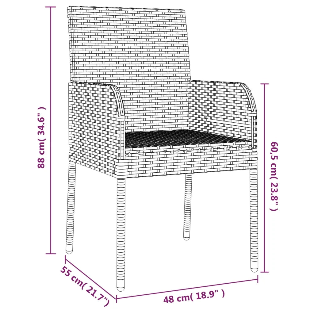 Set da Pranzo Giardino 5pz Nero e Grigio con Cuscini Polyrattan 3185151