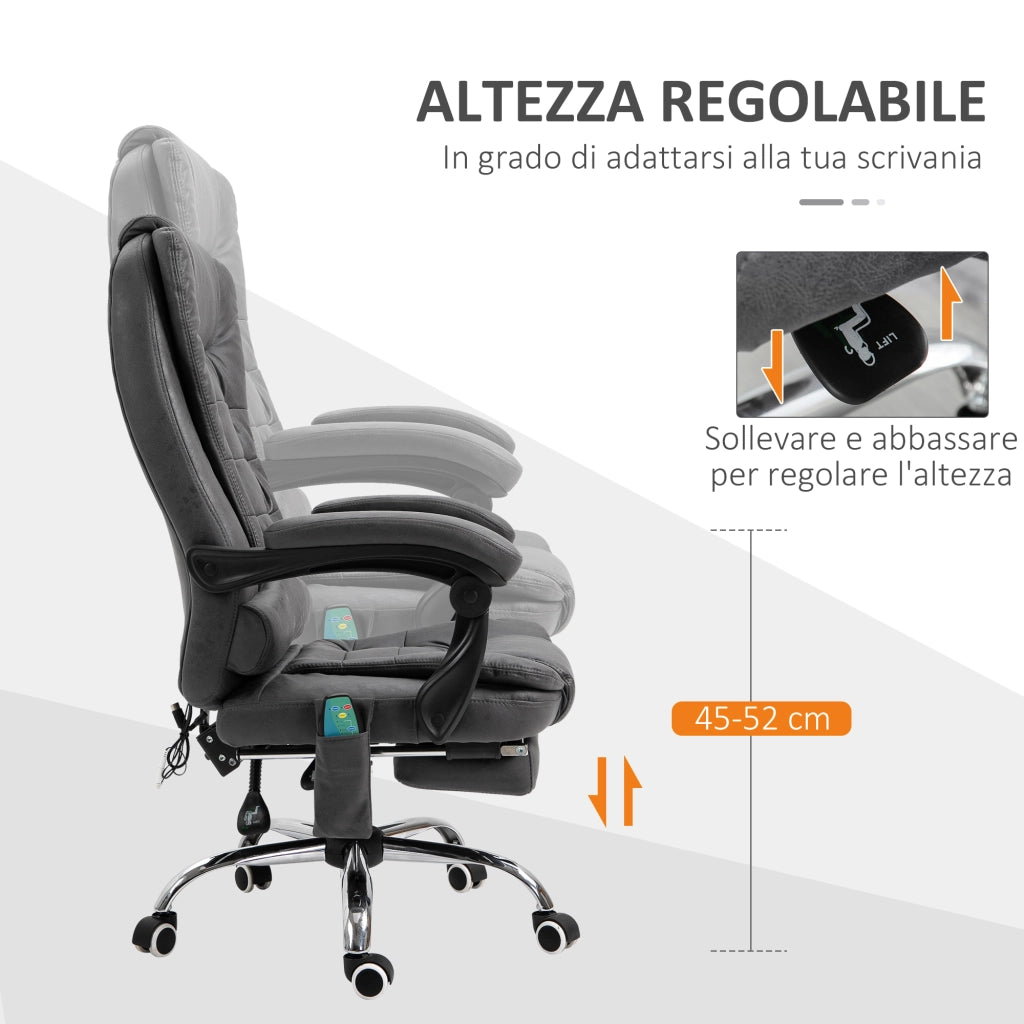 EasyComfort Poltrona da Ufficio Massaggiante e Reclinabile con Riscaldamento e Altezza Regolabile, Grigio
