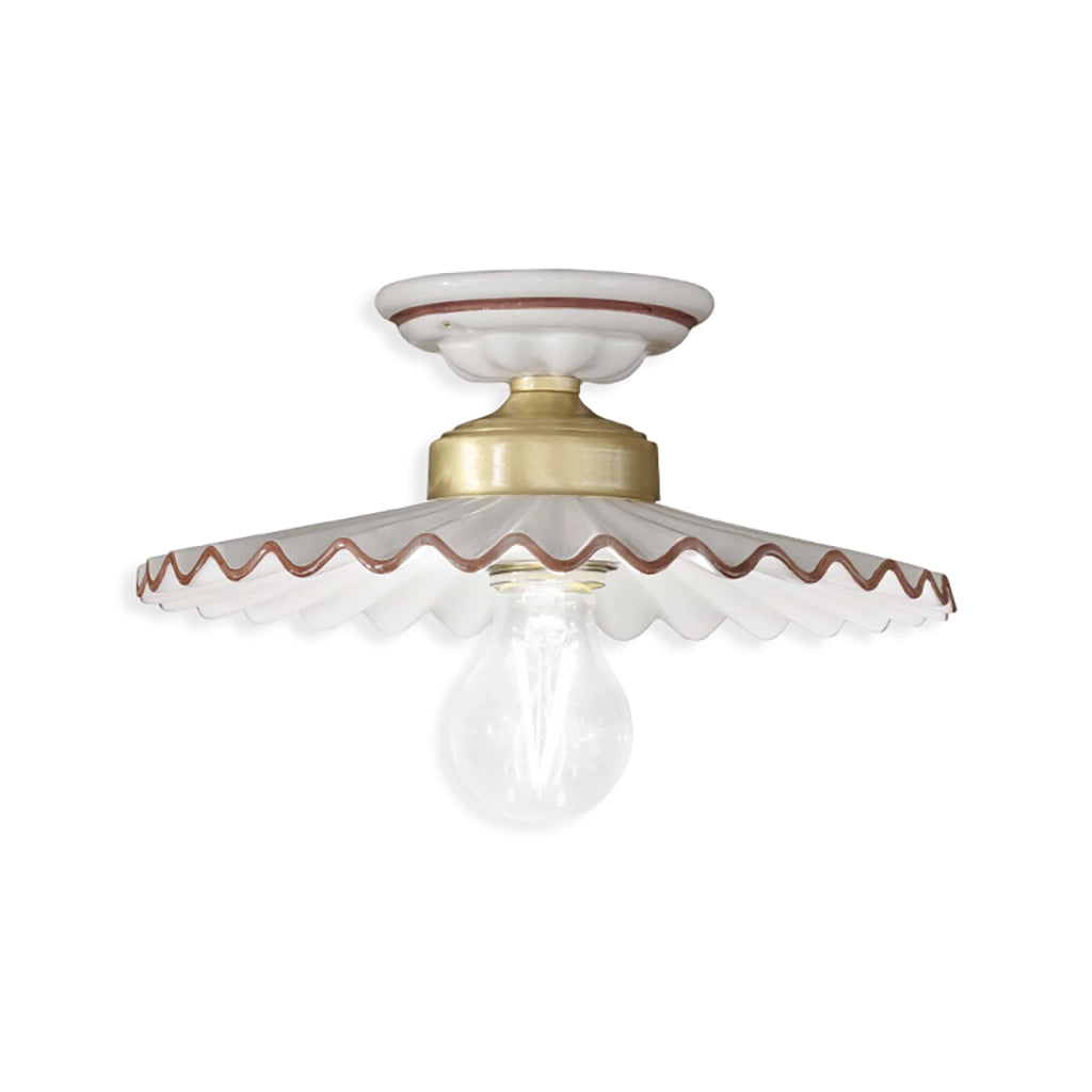 Plafoniera Classica L&aposAquila Ottone E Ceramica Decorato Diam. 23Cm Luce E27