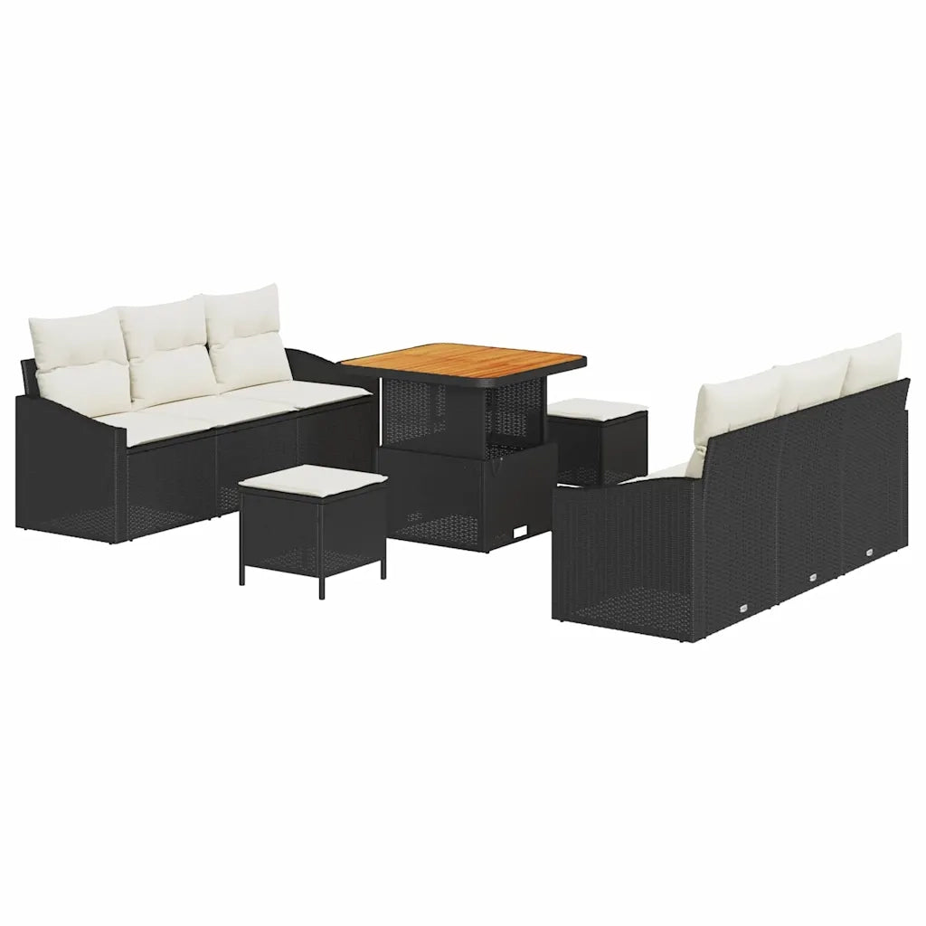 Set Divano da Giardino con cuscino 9 pcs Nero polyrattan 3362605