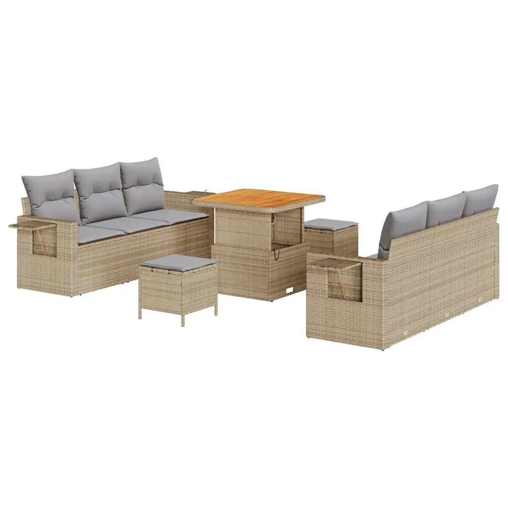 Set Divano da Giardino con cuscino 9 pcs beige e grigio chiaro