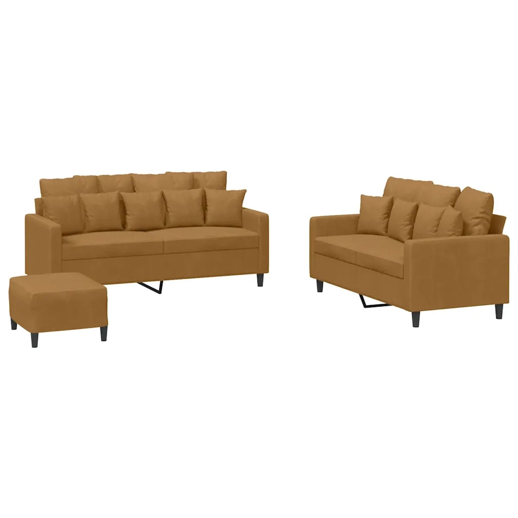 Set di Divani 3 pz con Cuscini Marrone in Velluto 3201717