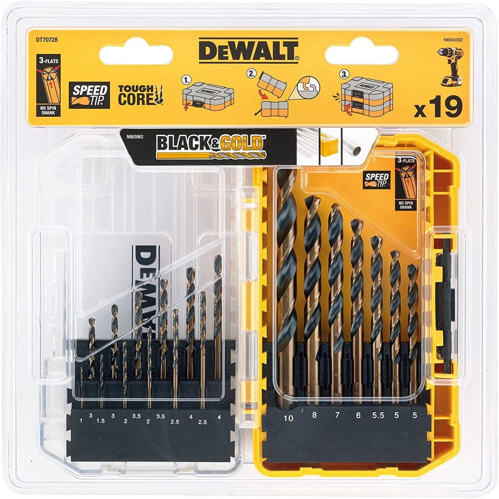 Dewalt black & gold set di 19 punte hss per metallo