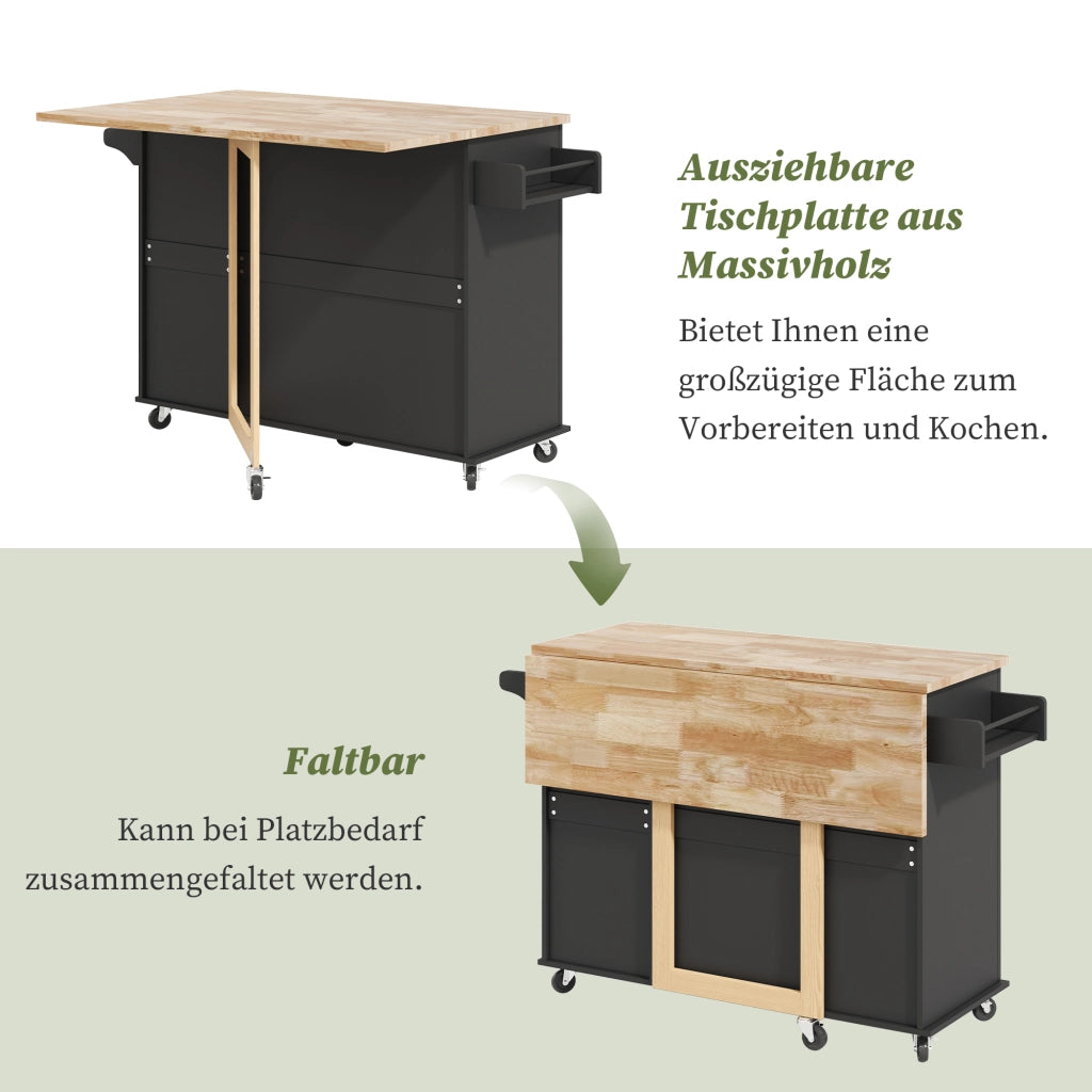 CREDENZA DA CUCINA PIEGHEVOLE 137x43(76)x92 CM NERA IN MDF