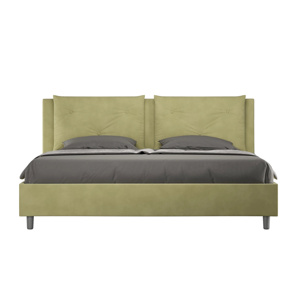 BS COM Letto matrimoniale king size con rete imbottito 190x190 microfibra tè verde