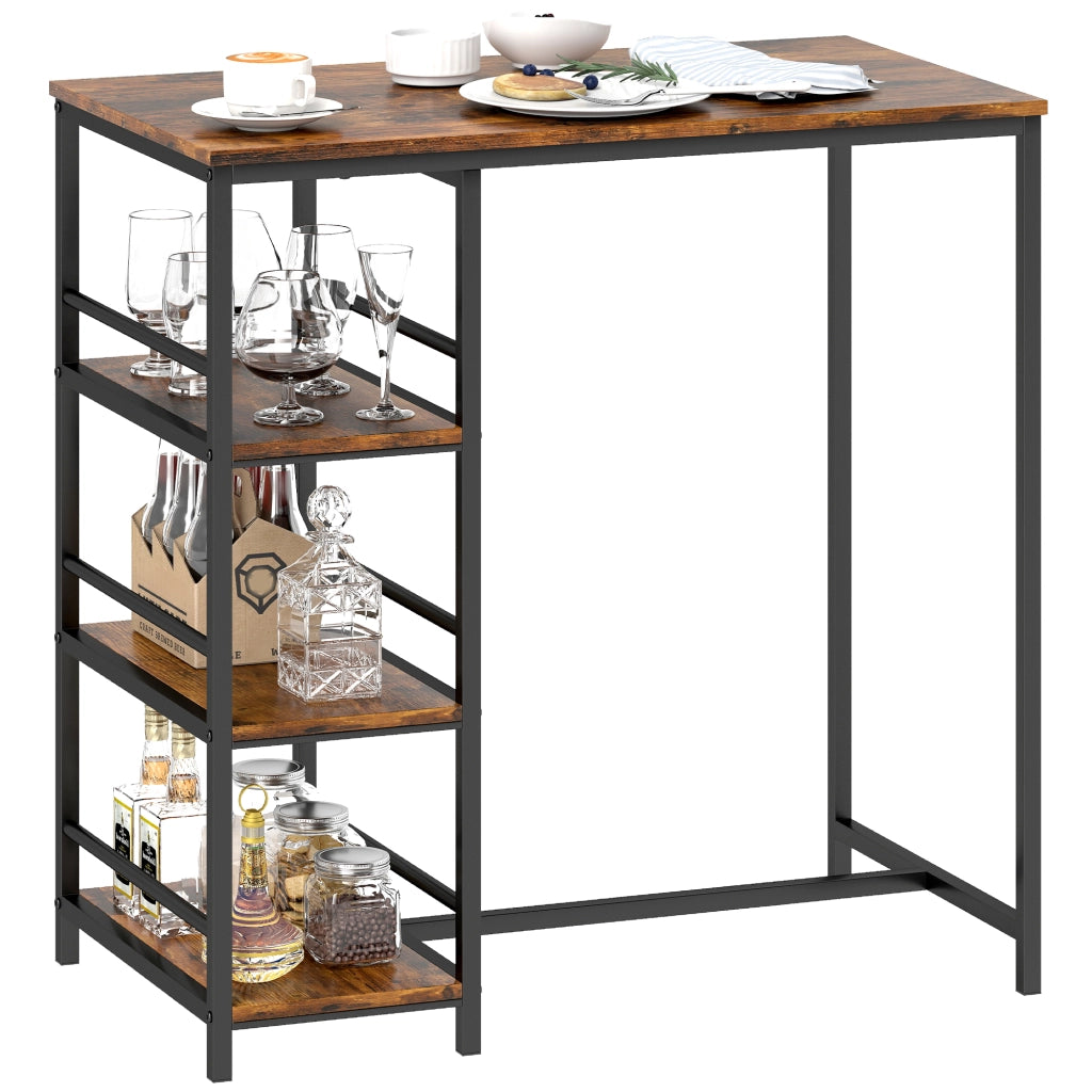 Tavolo da bar con 3 ripiani e telaio in acciaio ¨C Minimal ¨C 90x50x90,5 cm marrone rustico e nero