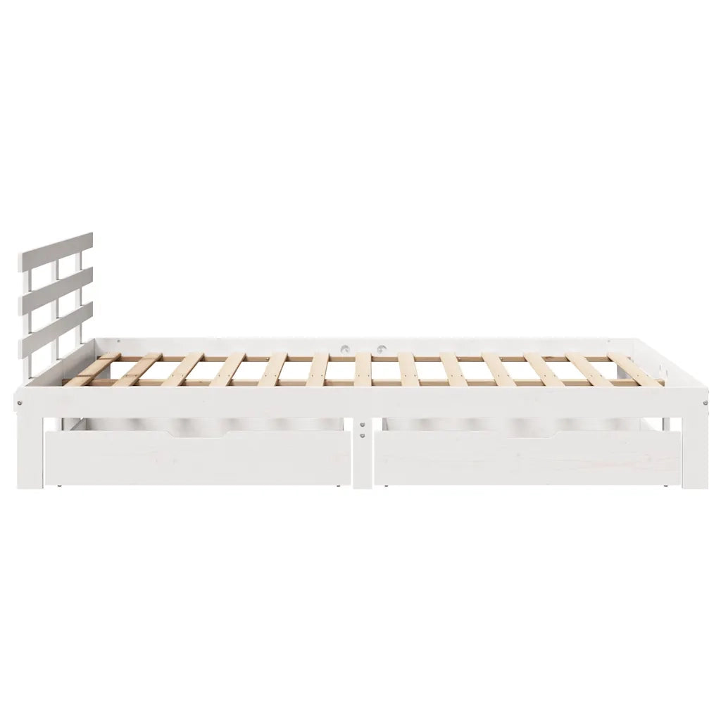 Giroletto con Cassetti Bianco 150x200 cm Legno Massello di Pino