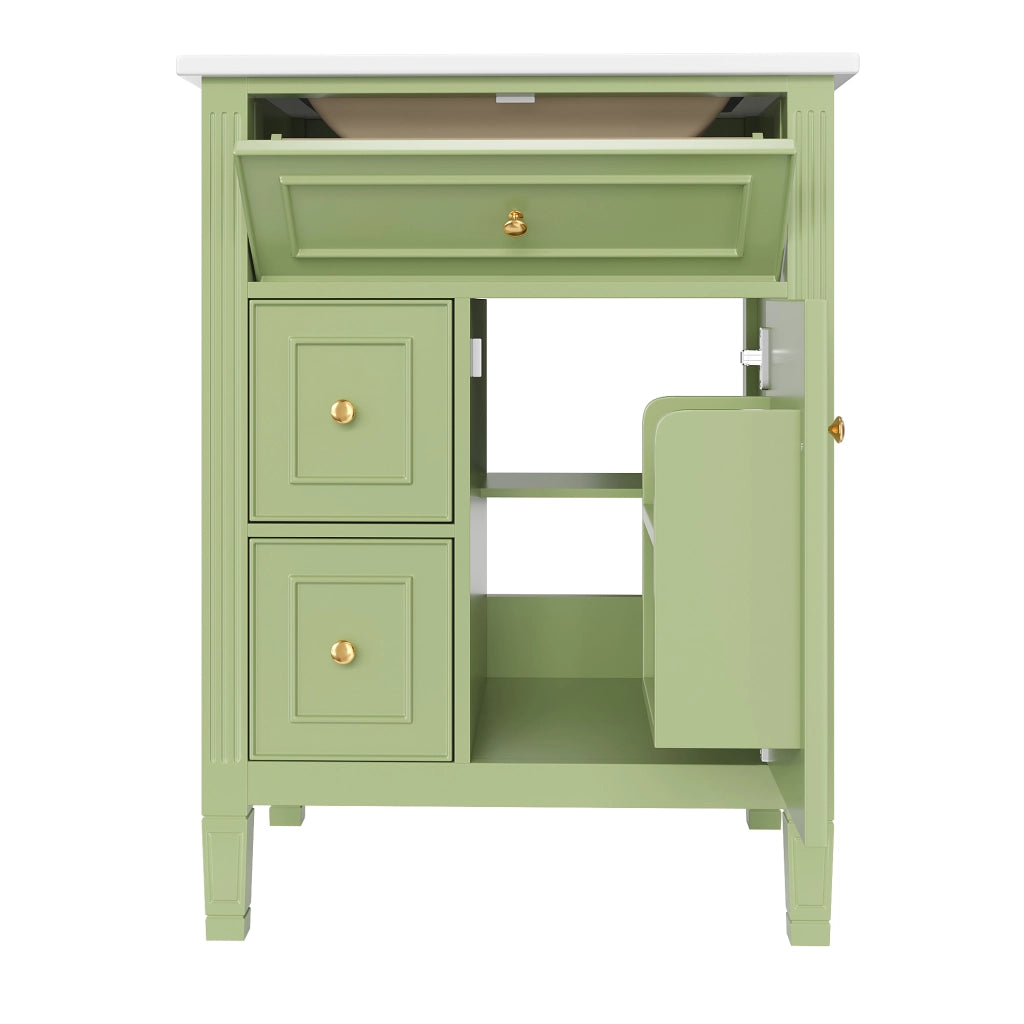 Mobile Bagno 61x47x86 cm Verde Lucido con Lavabo Ceramico, 3 Cassetti, Anta Soft-Close, Senza Rubinetto