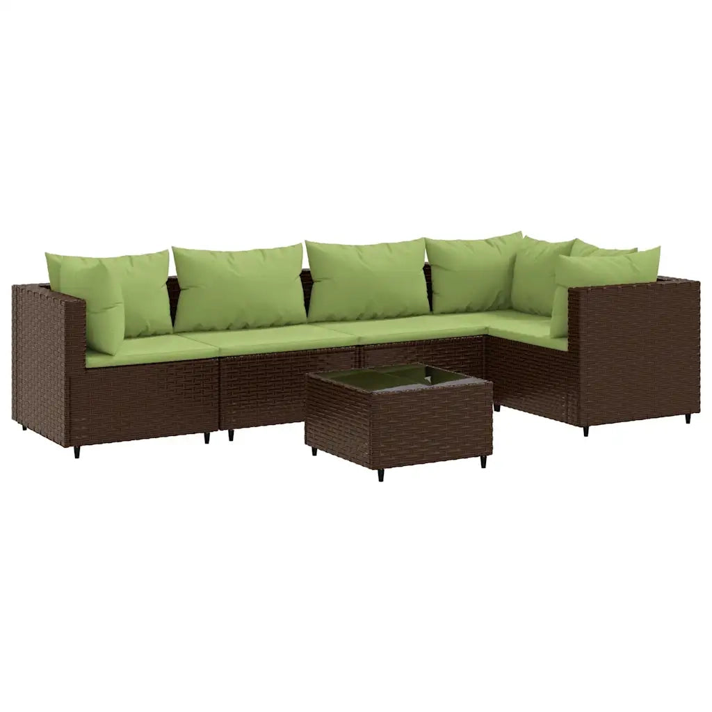 Set Mobili da Giardino 6pz con Cuscini in Polyrattan Marrone 3308102