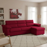 Tolle, Divano Letto con Penisola Sfoderabile Made in Italy, 285x160 cm Rosso