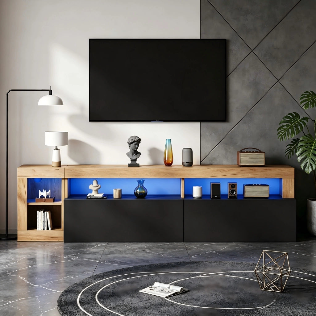 Cassettiera TV nera in truciolare lunga 184 cm