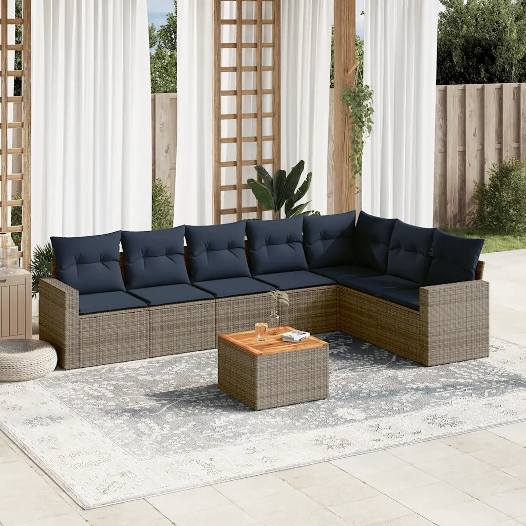 Set Divani da Giardino 8 pz con Cuscini Grigio in Polyrattan 3256488