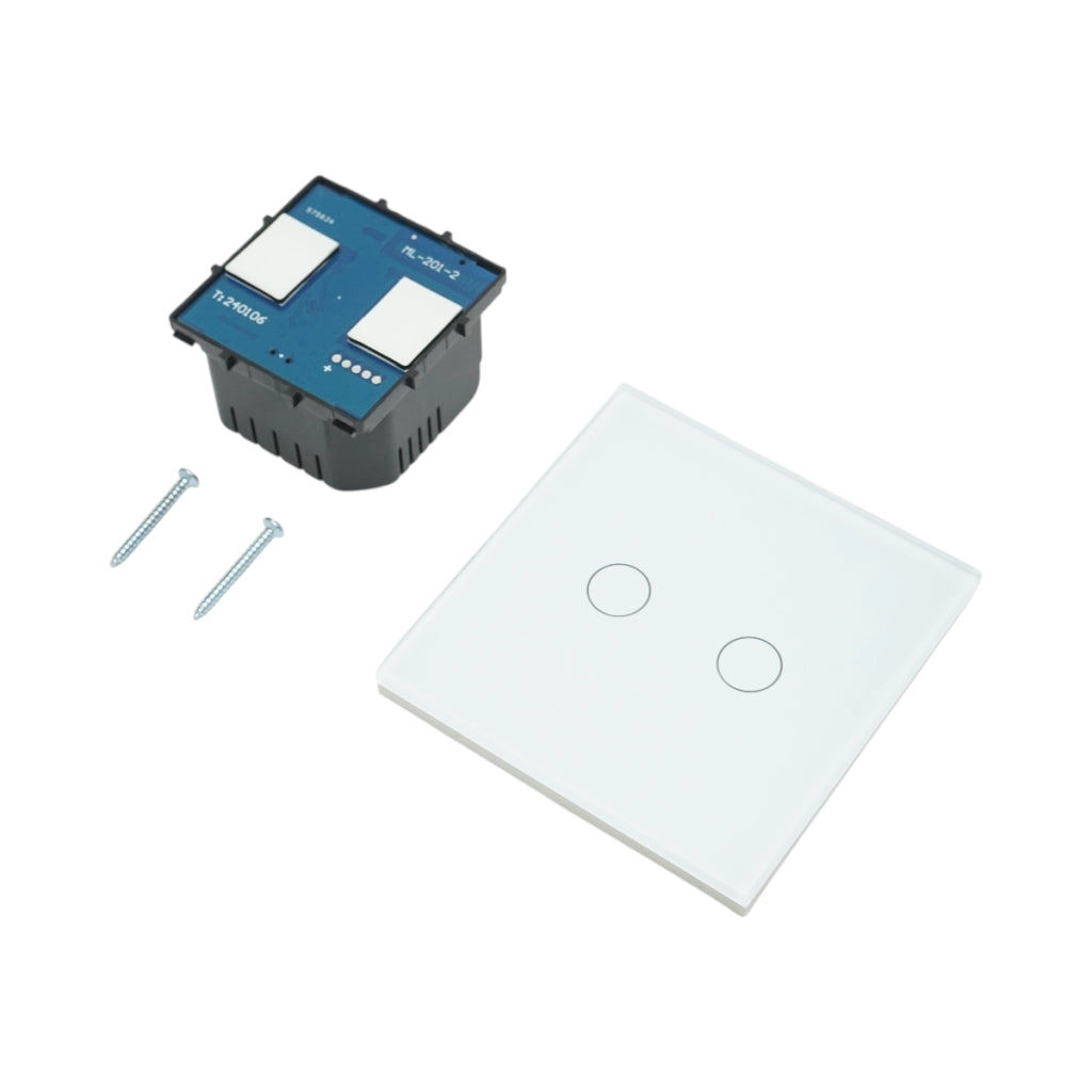 Interruttore doppio touch, bianco, 220V, spia luminosa, cornice in vetro 86x86x34mm