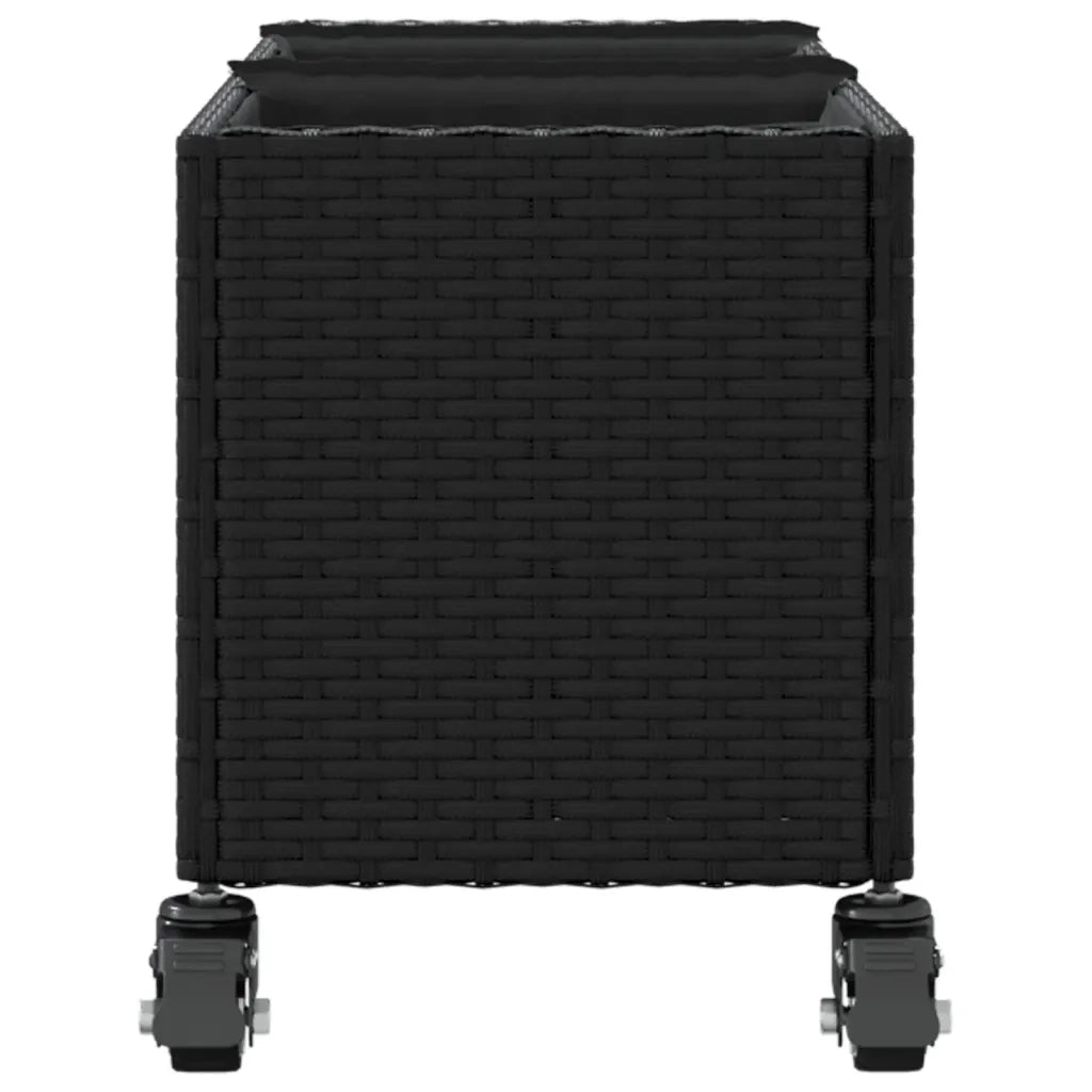 Fioriera con Ruote e 3 Vasi Nera 107x32x38 cm in Polyrattan 366419