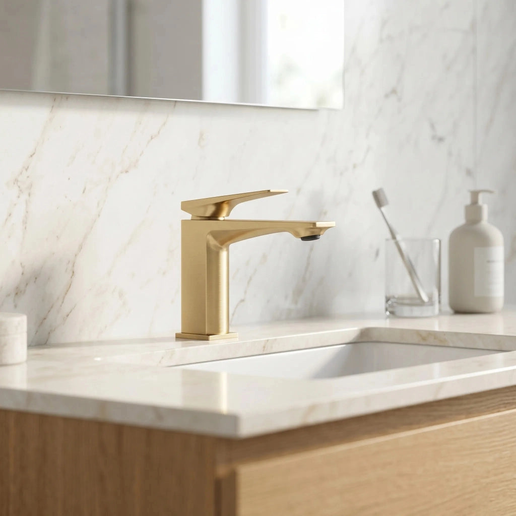 Rubinetto Da Lavabo Premium Rea Prime Brush Gold Low
