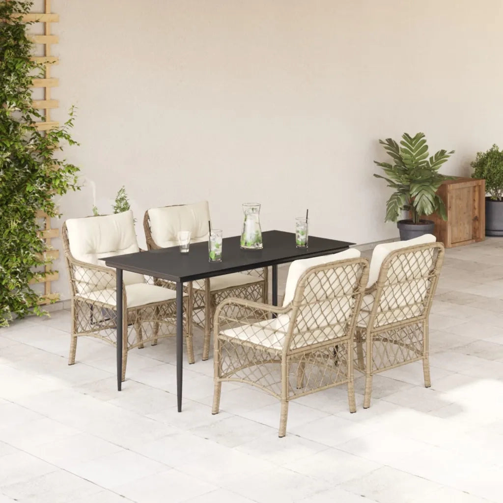 Set da Pranzo da Giardino 5 pz con Cuscini Beige in Polyrattan 3212140
