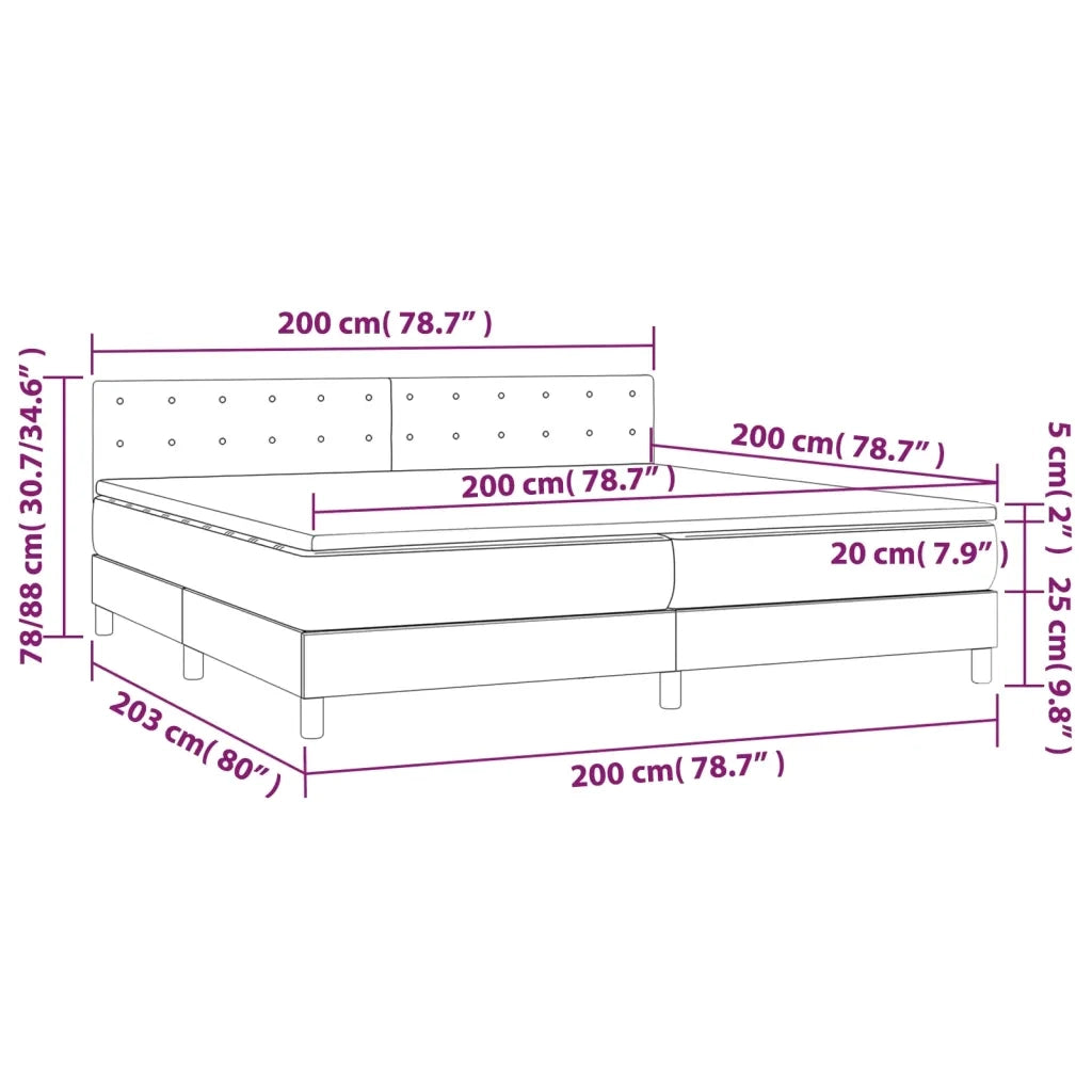 Letto a Molle Materasso e LED Nero 200x200cm in Tessuto 3134063