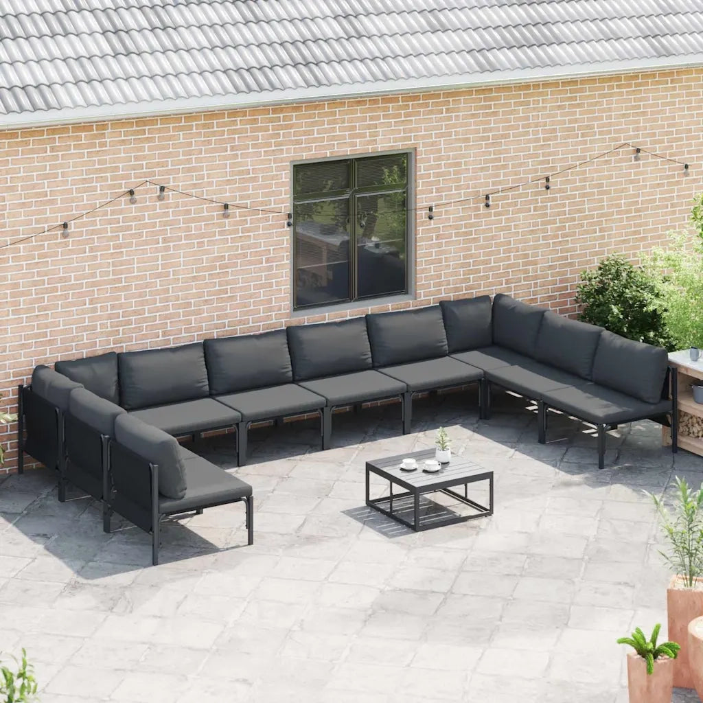 Set Divano da Giardino con cuscino 11 pcs Nero Acciaio