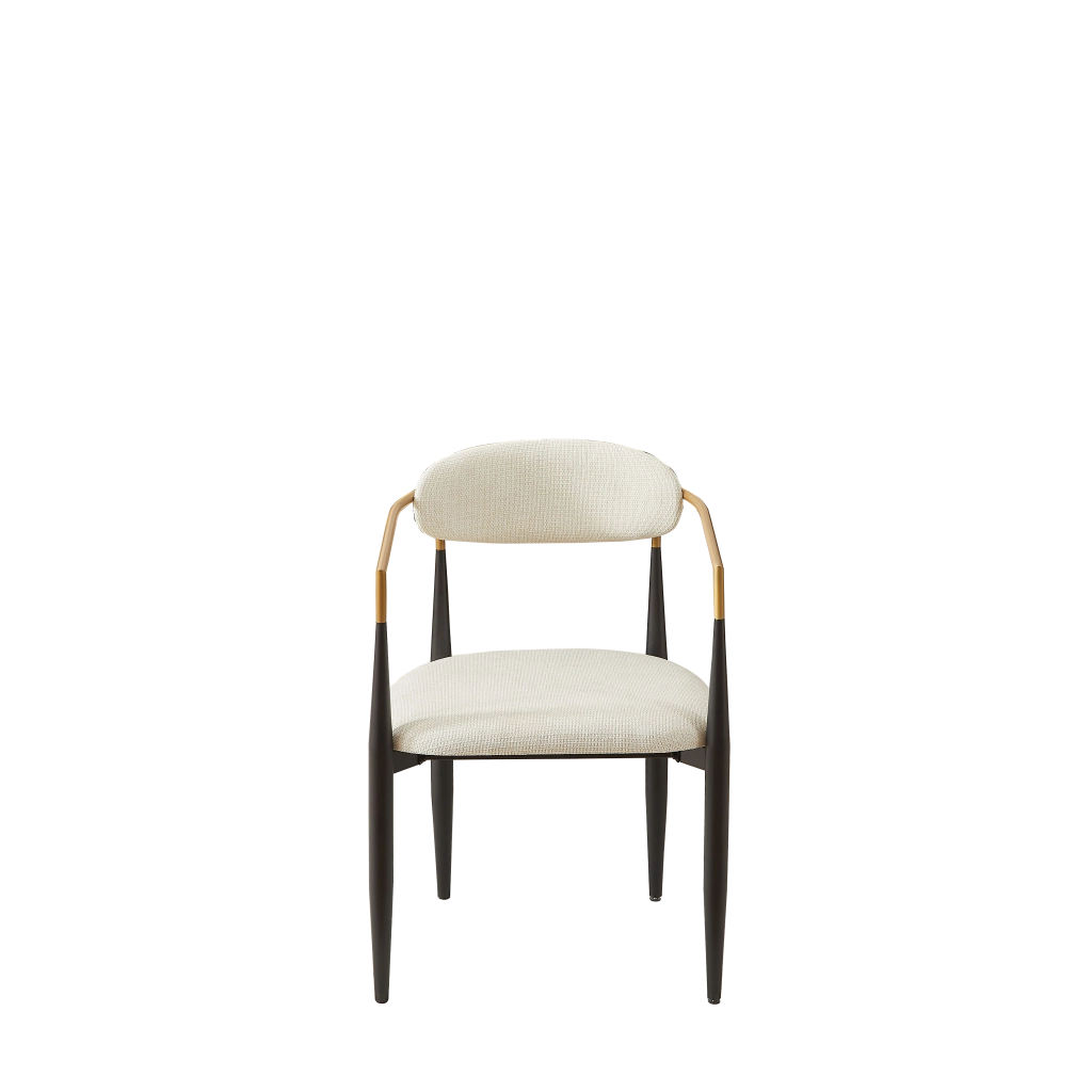 Sedia imbottita con cuscino beige e cornice metallica nera e oro - Zephmum- Set da 2 pezzi